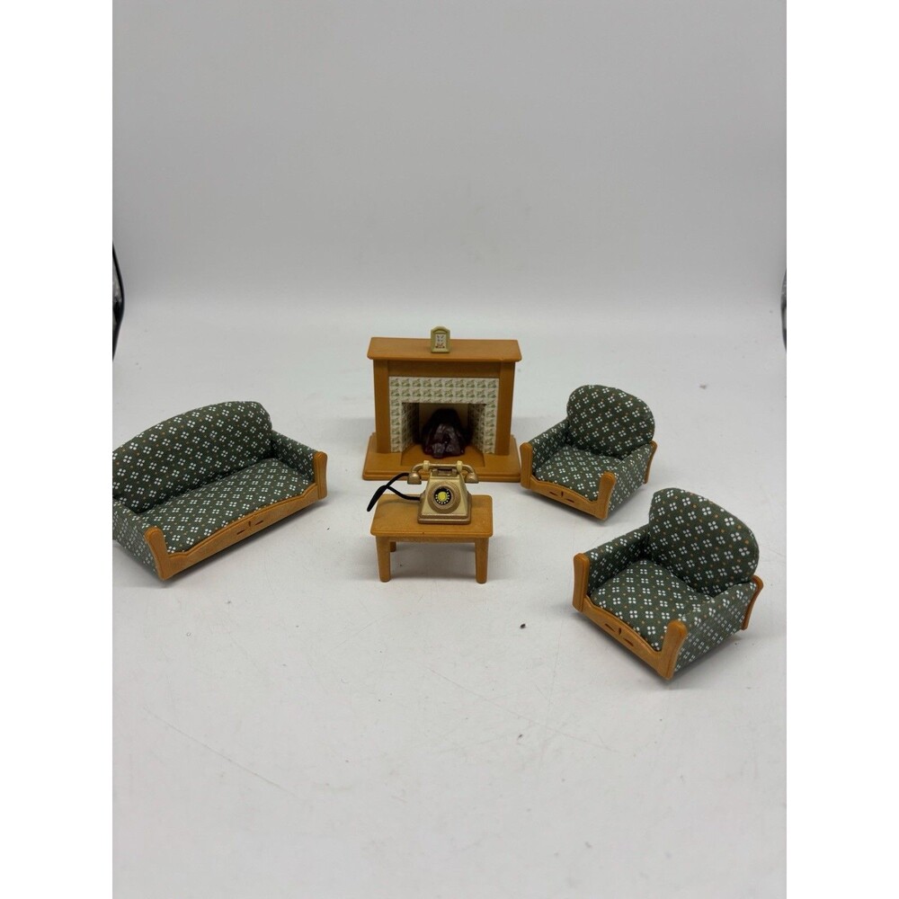 Sylvanian Families Calico Critters Green Sofa Living Room Fireplace Furniture